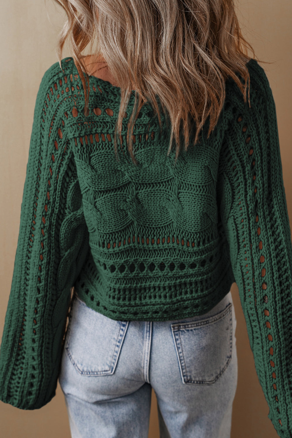 Solid Color Hollow-out Cable Knit Cropped Sweater