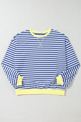 Stripe Oversized Contrast Trim Pullover Sweatshirt