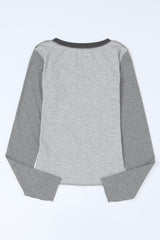 Gray Expose Seam Color Block Ribbed Knit Top