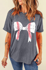 Multicolor Baseball Bowknot Graphic Casual Tee