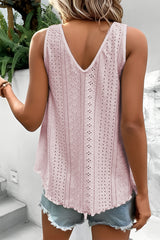 Multicolor Lace Crochet Splicing V Neck Loose Fit Tank Top