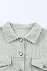 Sky Blue Raw Hem Flap Pockets Cropped Corduroy Jacket