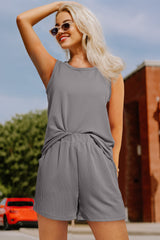 Corded Sleeveless Top and Pocketed Shorts Set