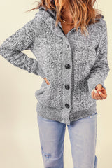 Dark Gray Long Sleeve Button-up Hooded Cardigans