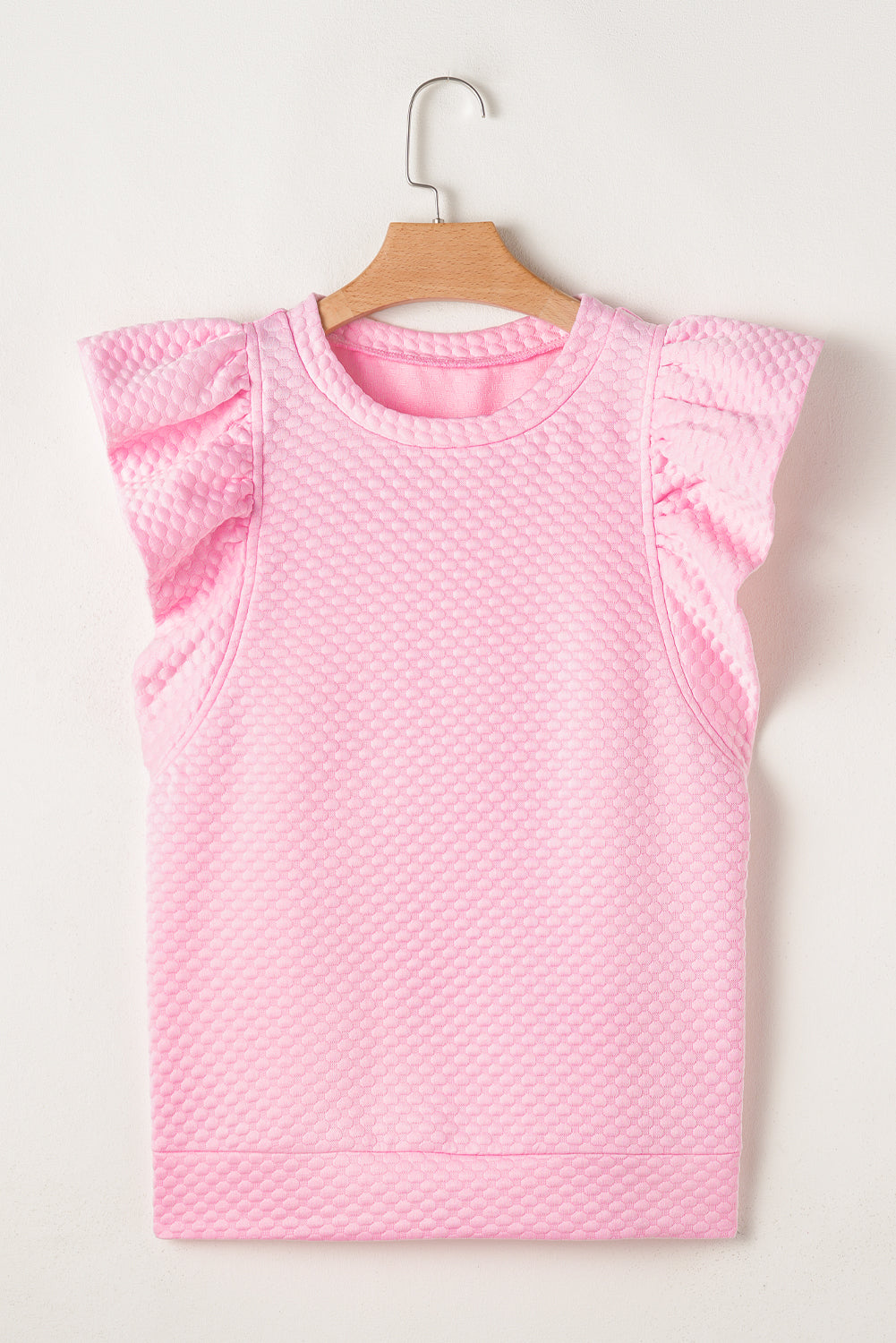 Pink Textured Ruffle Short Sleeve Pullover Top