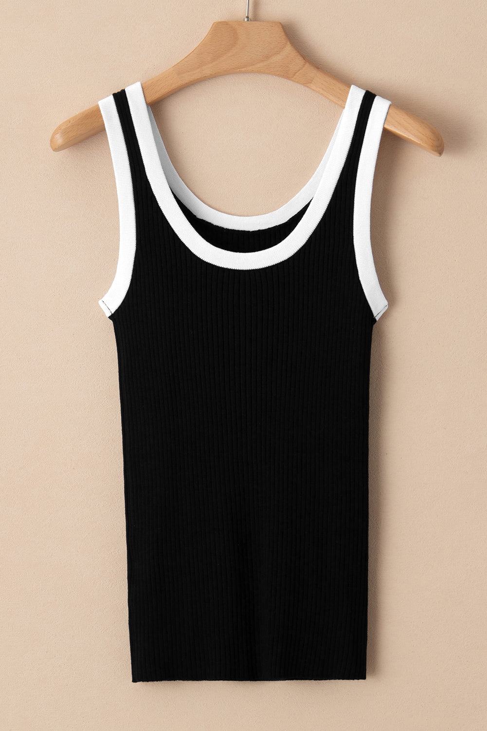 Colorblock Edge Ribbed Knit U Neck Tank Top