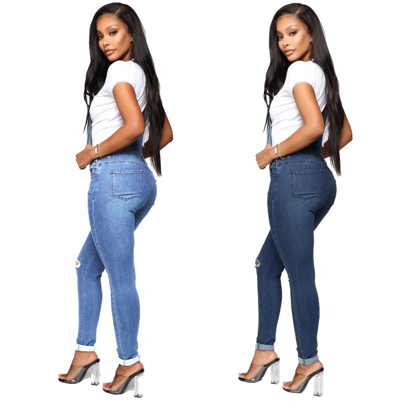 Juniors Denim Stretch Overalls Ripped Distressed Jumpsuit Skinny Fit Jeans Pant