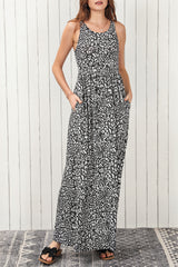 Leopard Print Pocketed Sleeveless Maxi Dress