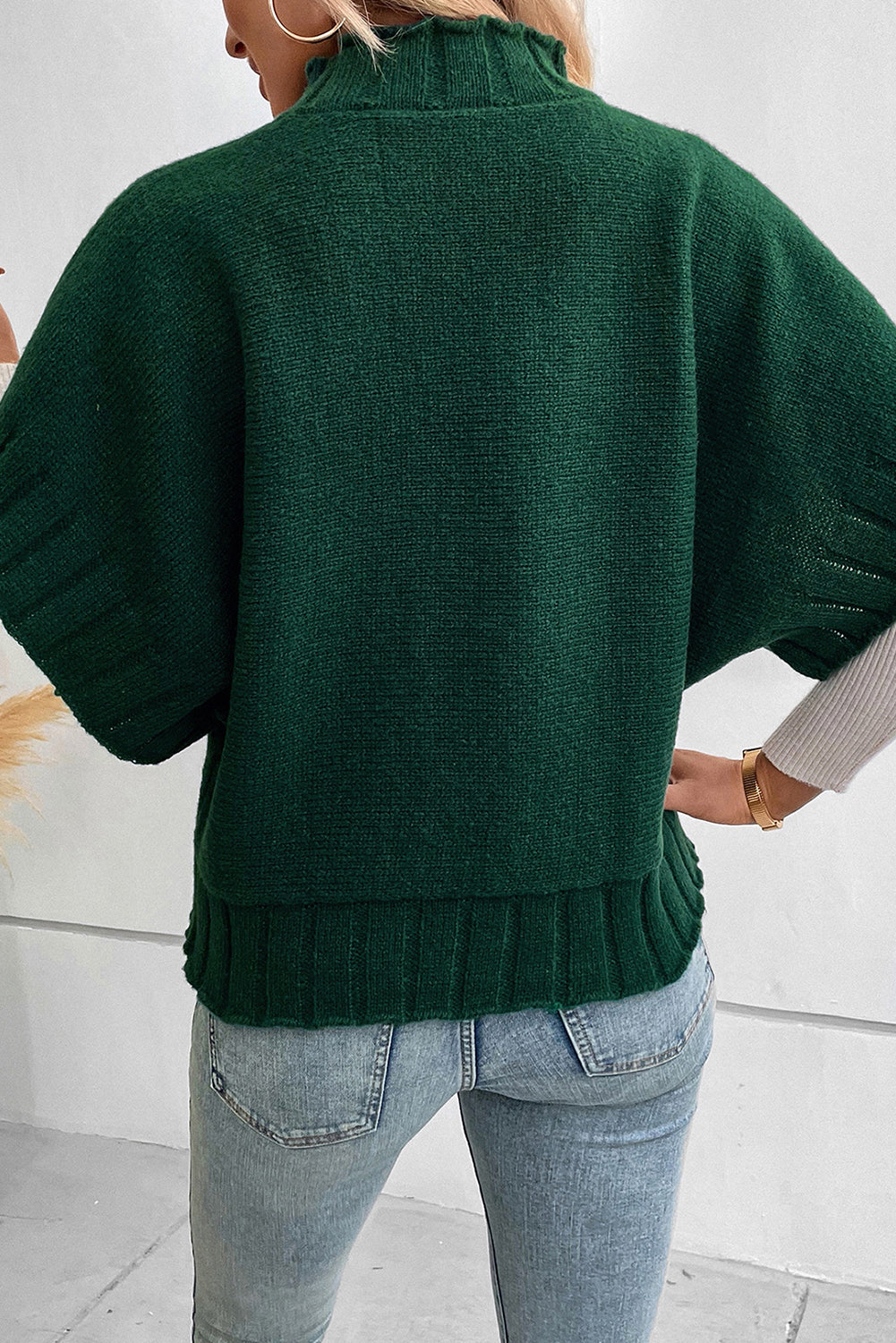 Mock Neck Batwing Short Sleeve Knit Sweater