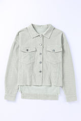 Sky Blue Raw Hem Flap Pockets Cropped Corduroy Jacket