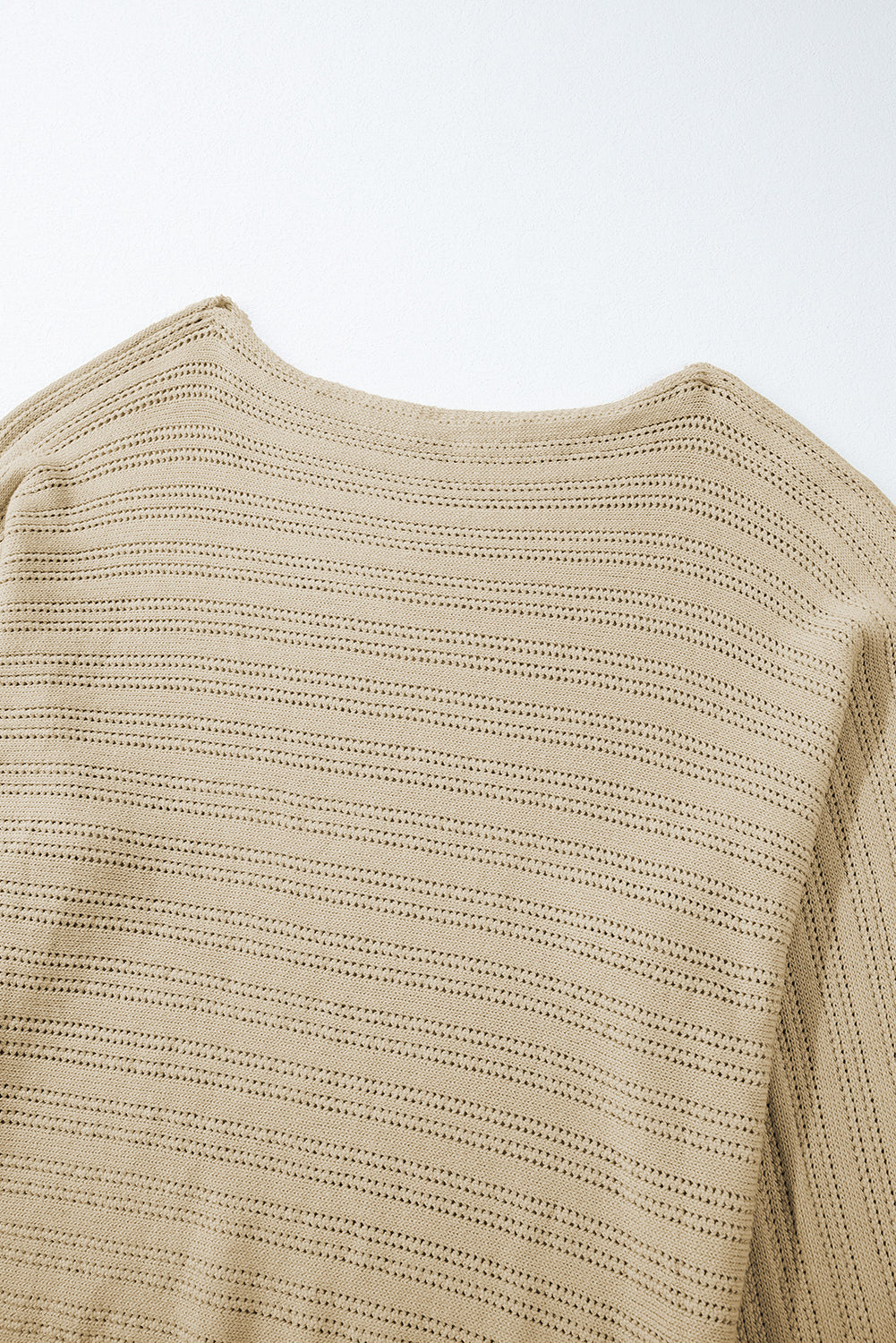 Lantern Sleeve Eyelets Textured Knit Sweater