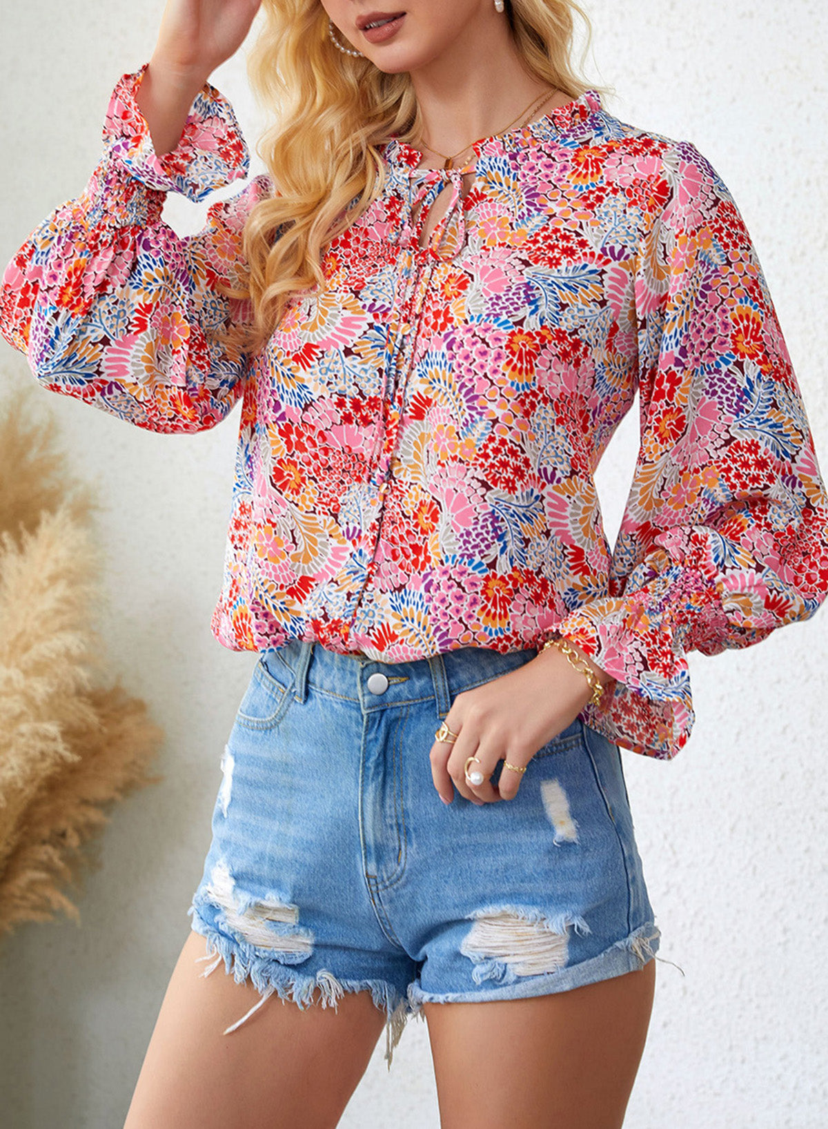 Multicolor Floral Smocked Blouse