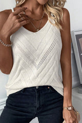 Solid Color Chevron Pointelle Knit Spaghetti Straps Sweater Vest