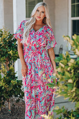 Women's Wrap V Neck Floral Maxi Dress