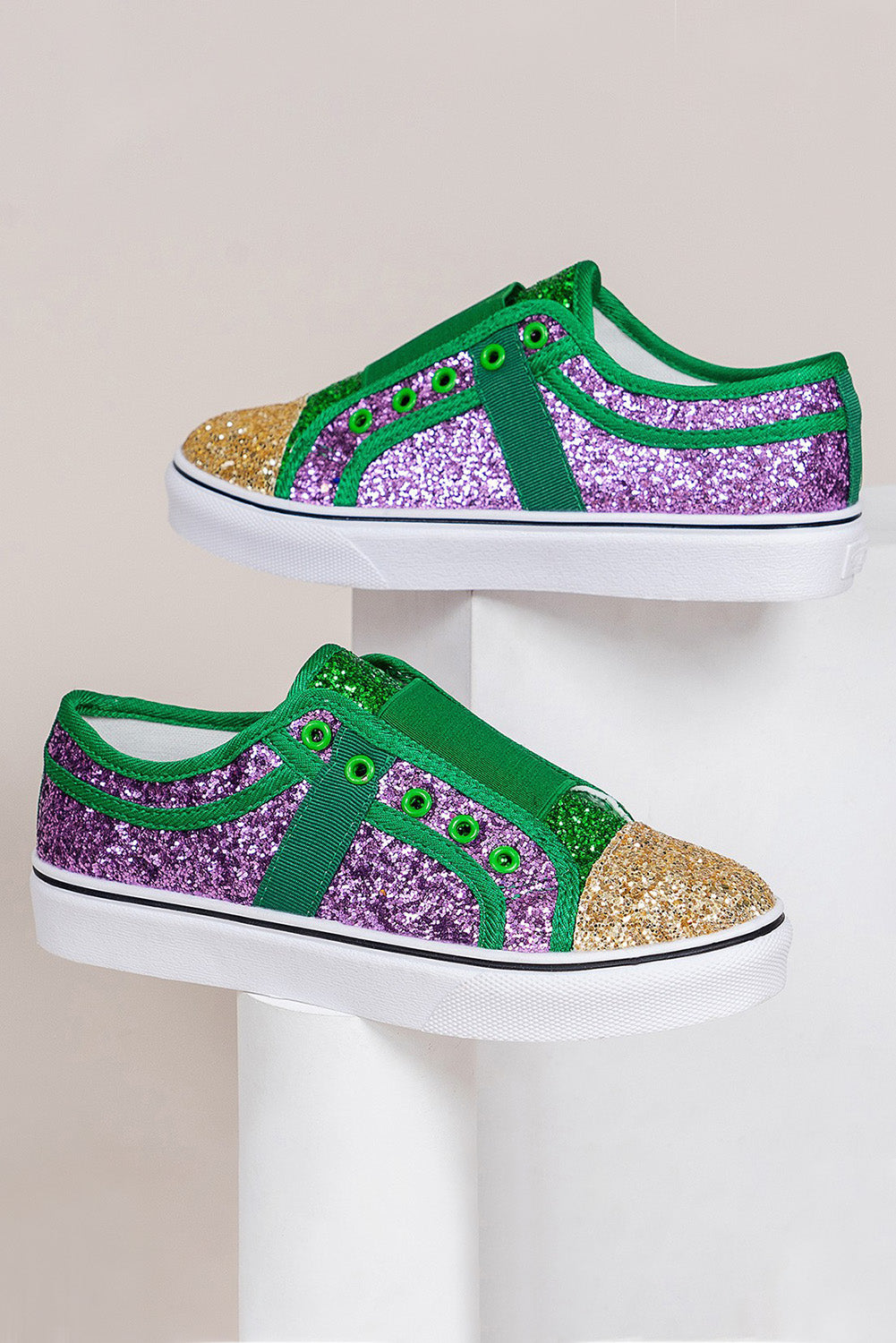 Green Sequin Color Block Slip-on Flat Shoes