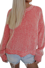 Striped Print Ribbed Trim Round Neck Sweater