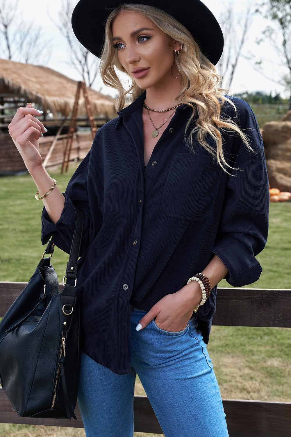 Pink Corduroy Button Pocket Shirt