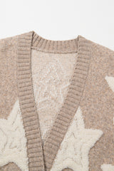 Star Pattern Textured Sweater Cardigan with Pockets