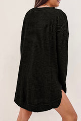 Waffle Knit High Slits Oversized Top