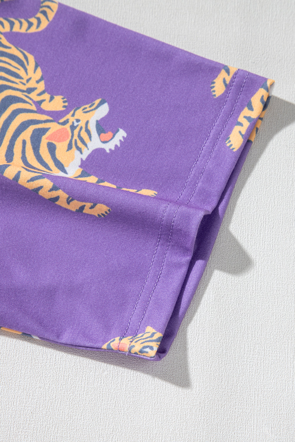 Purple Allover Tiger Printed Patch Pocket Loose T Shirt