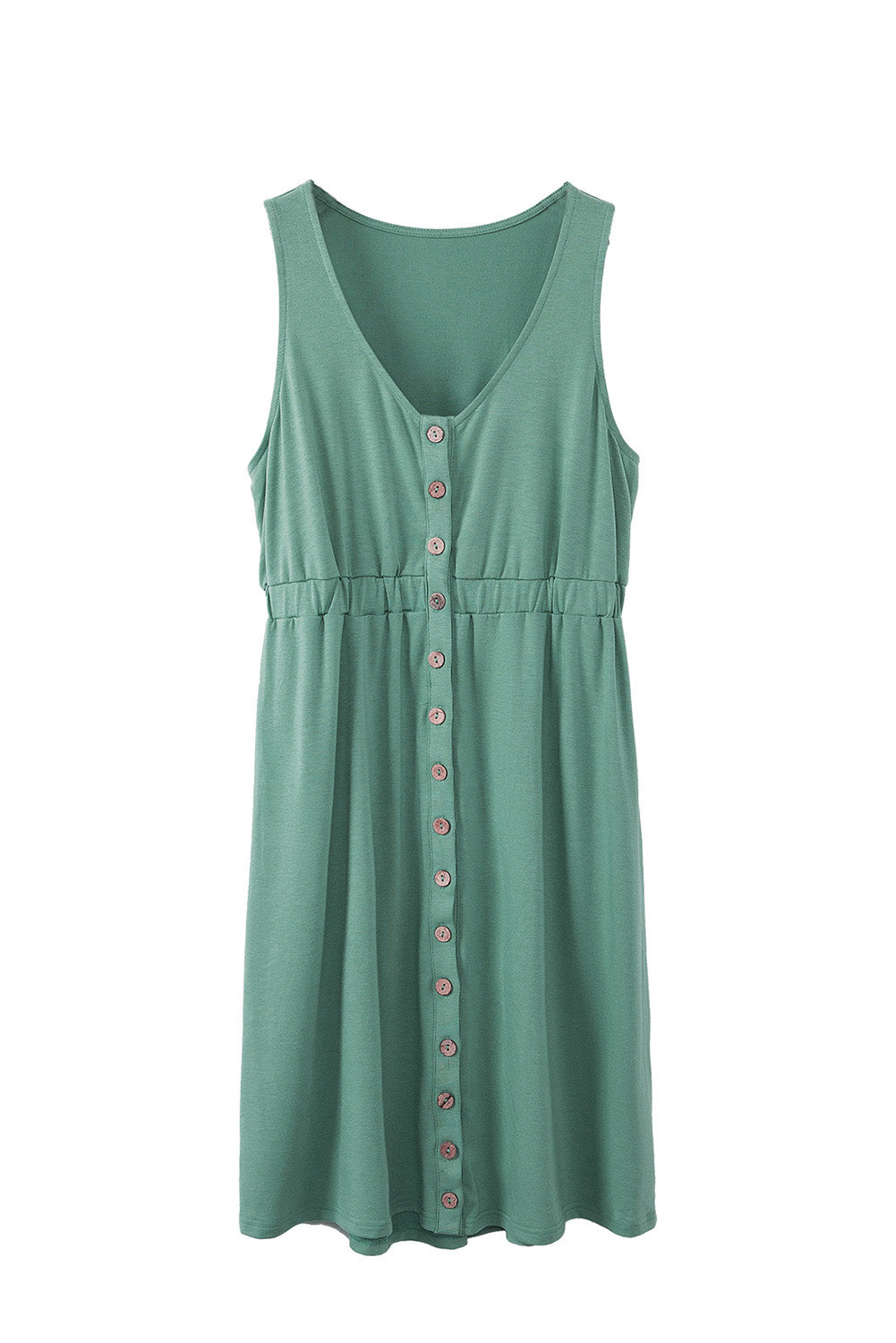 Green Buttons Sleeveless High Waist Mini Dress