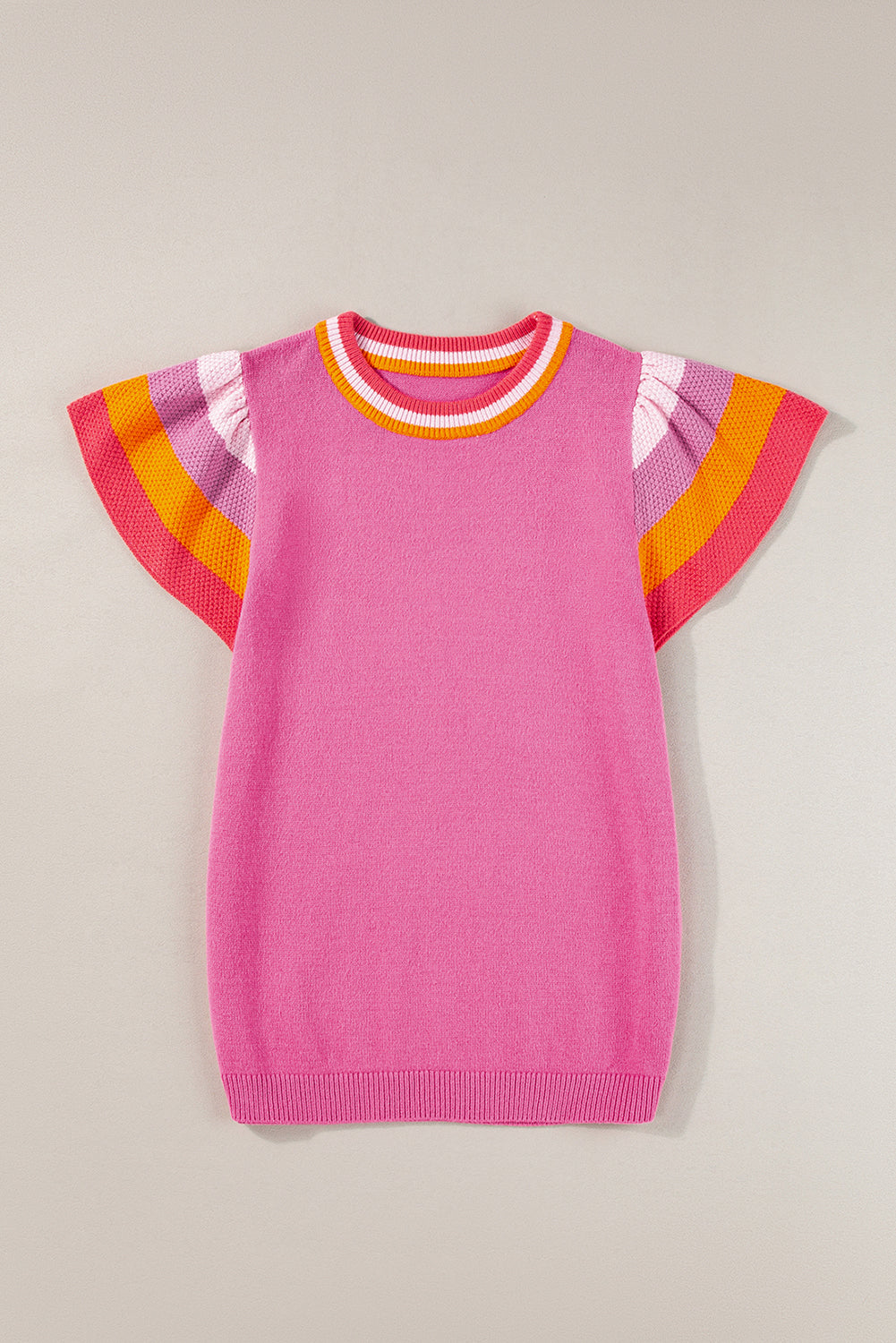 Multicolor Flutter Sleeves Knitted Sweater T Shirt