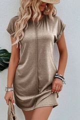 French Center Seam Rolled Cuffs T-shirt Dress