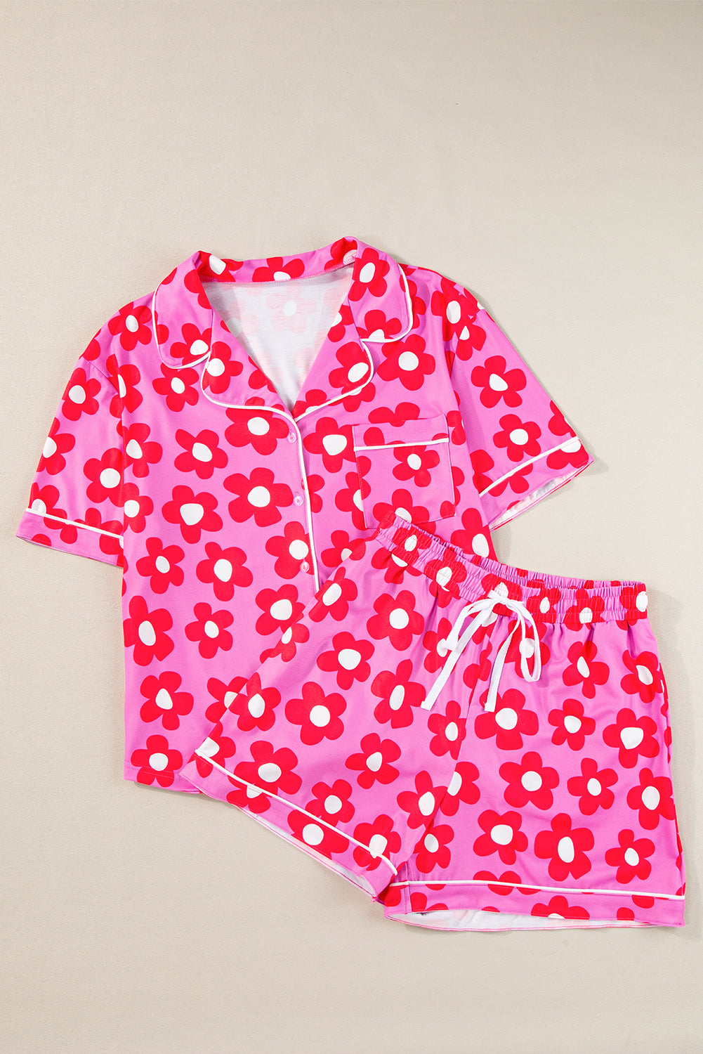 Loose and comfortable Flower Print Short Sleeve Shirt Pajamas Set