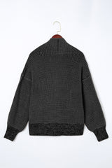 Black Chunky Waffle Knit Oversized Collar Cardigan