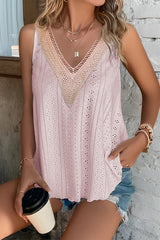 Multicolor Lace Crochet Splicing V Neck Loose Fit Tank Top