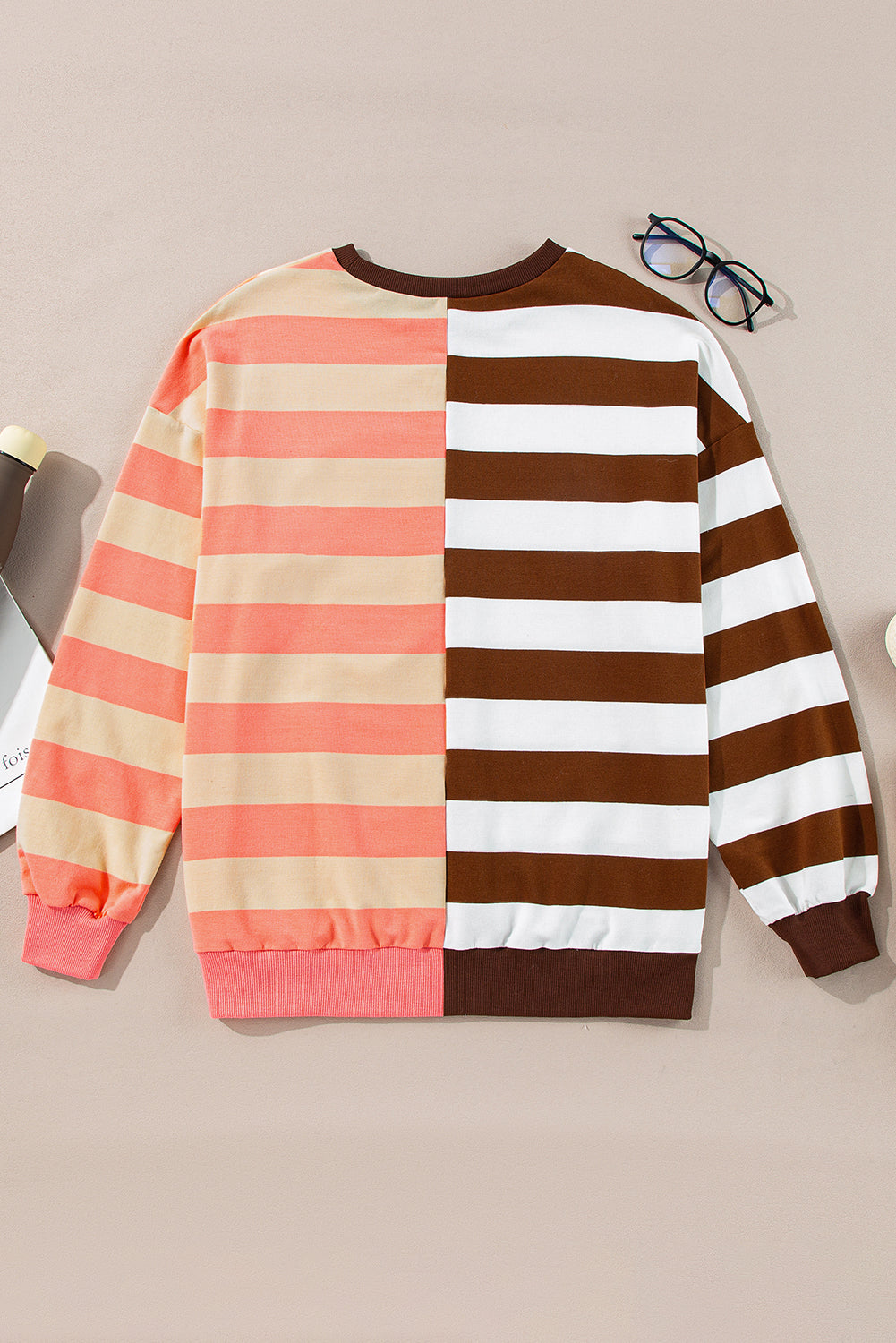 Stripe Color Block Drop Shoulder Pullover Sweatshirt