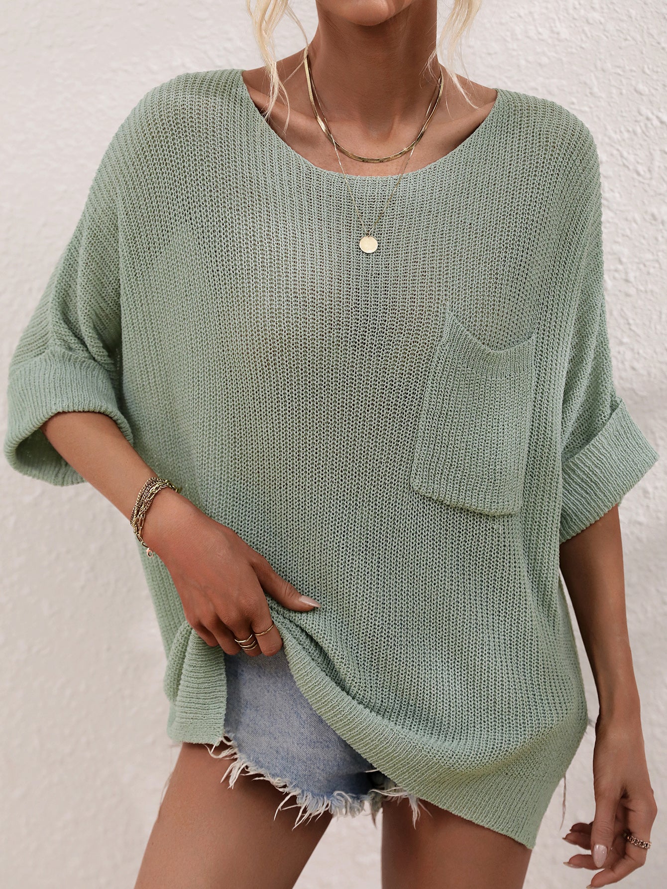 Oversized Crew Neck Solid Color Knit Pullover Sweater Tops