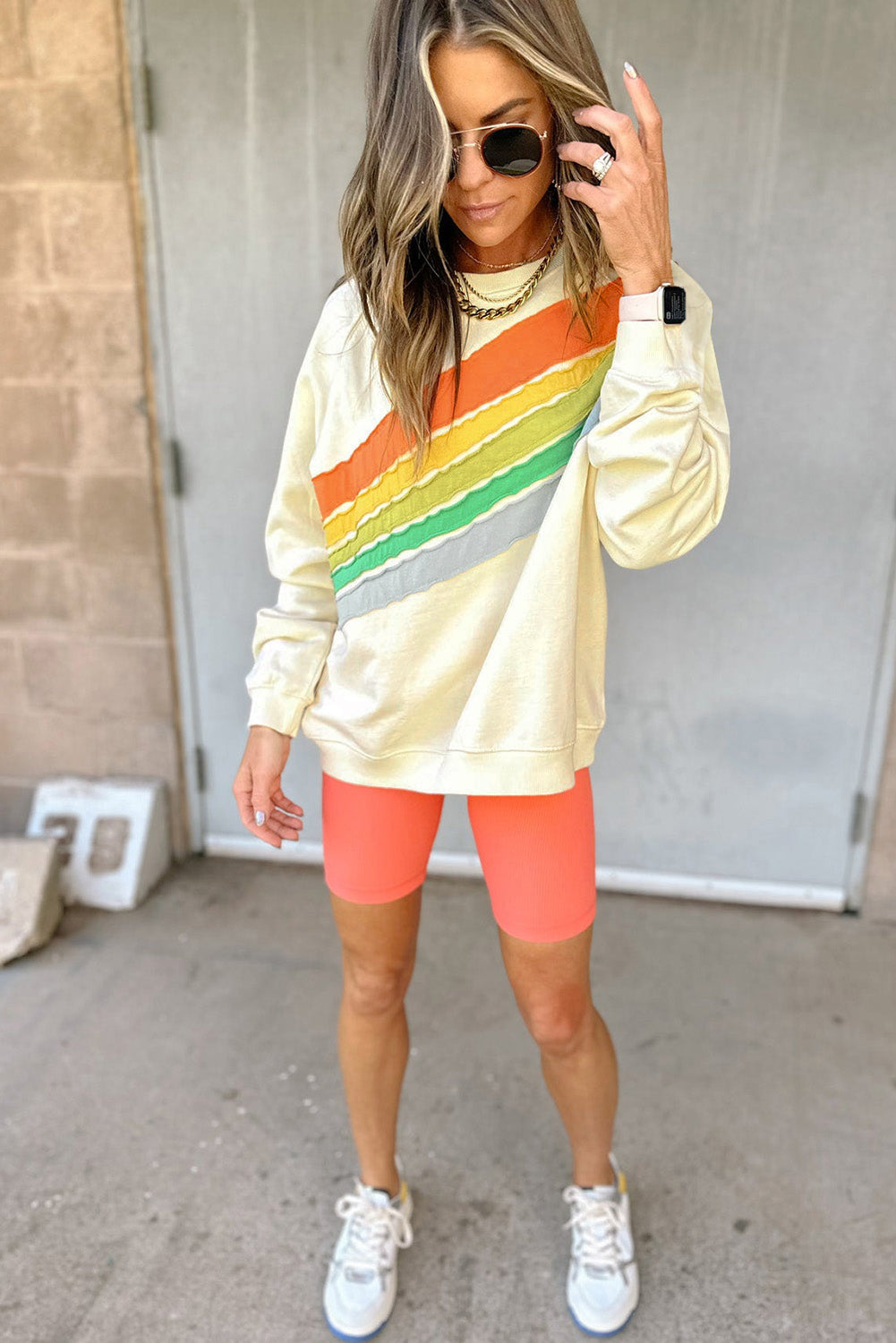 Rainbow Colorblock Striped Pullover Sweatshirt