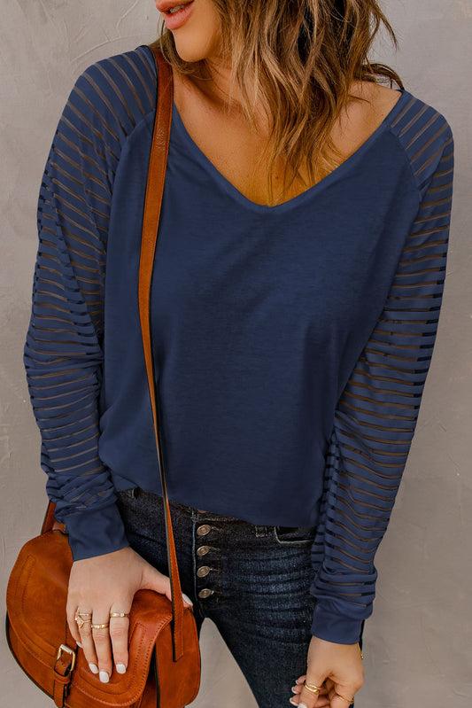 Sheer Stripe V-Neck Top