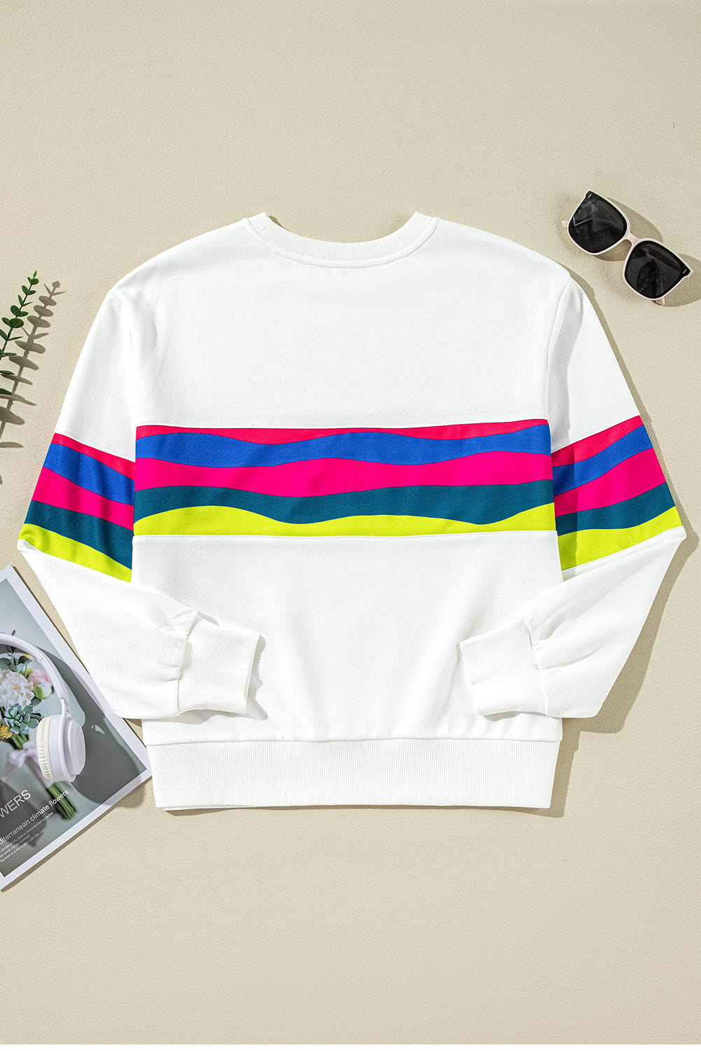 Colorful Striped Accent Long Sleeve T Shirt