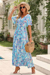 Women's Wrap V Neck Floral Maxi Dress