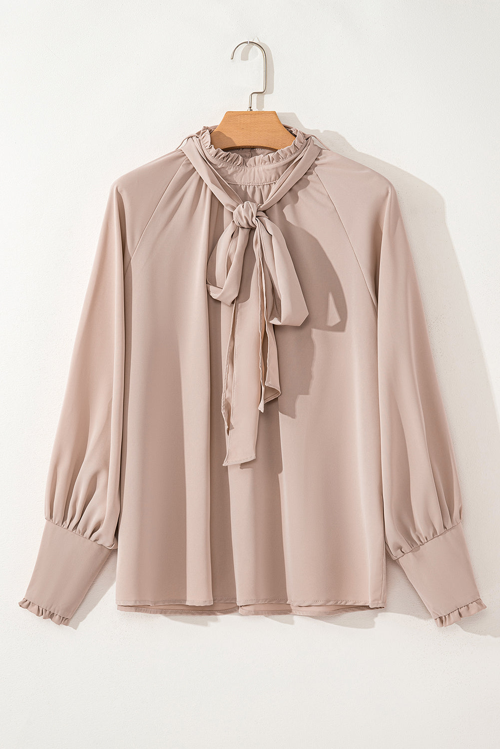 Frilled Knotted Mock Neck Bishop Sleeve Blouse