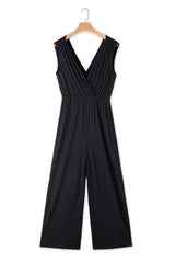 Women's Deep V Pleated Crisscross Wide Leg Backless Jumpsuit