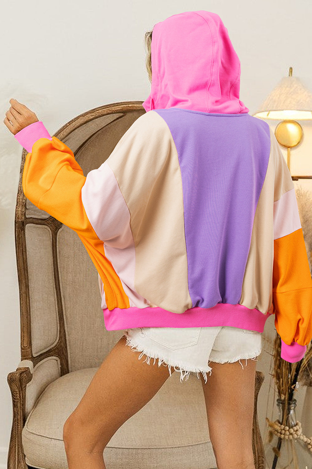 Oversized Colorblock Patchwork Full Zipped Hoodie