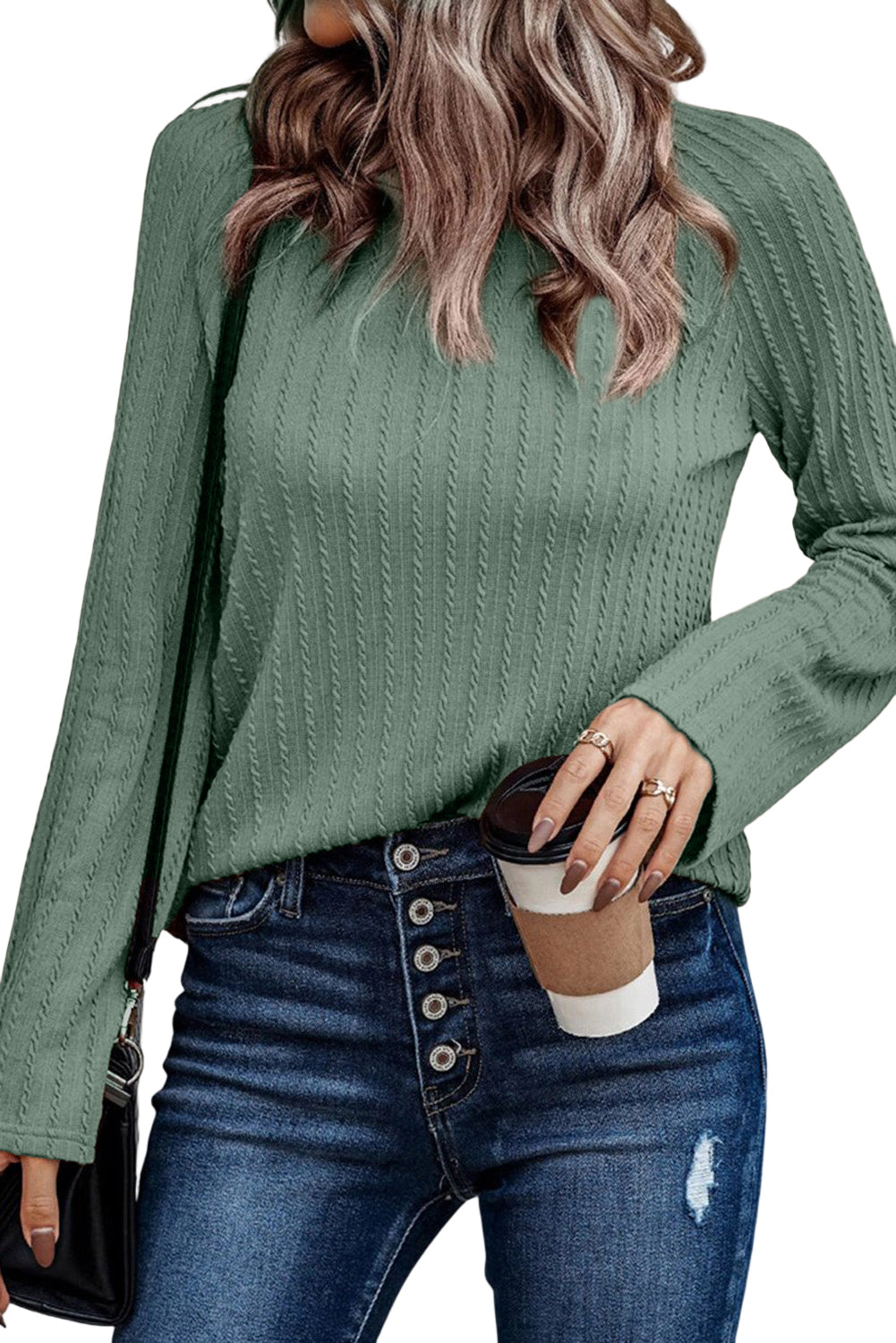 Dusty Pink Textured Knit Long Sleeve Top