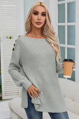 Gray Buttoned Drop Shoulder Oversized Sweater