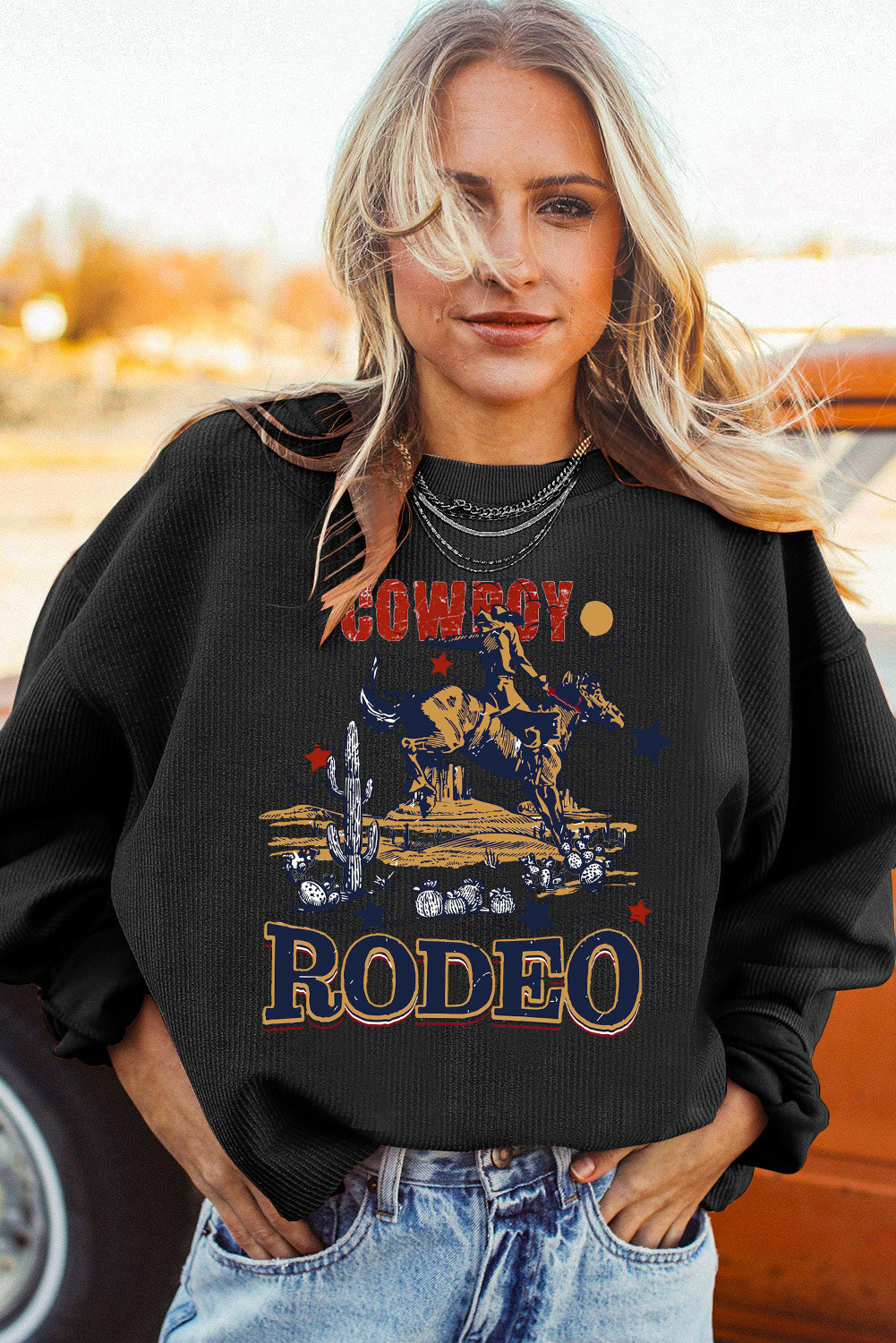 Cowboy Meets Nature Oversized Ribbed Corduroy Sweatshirt