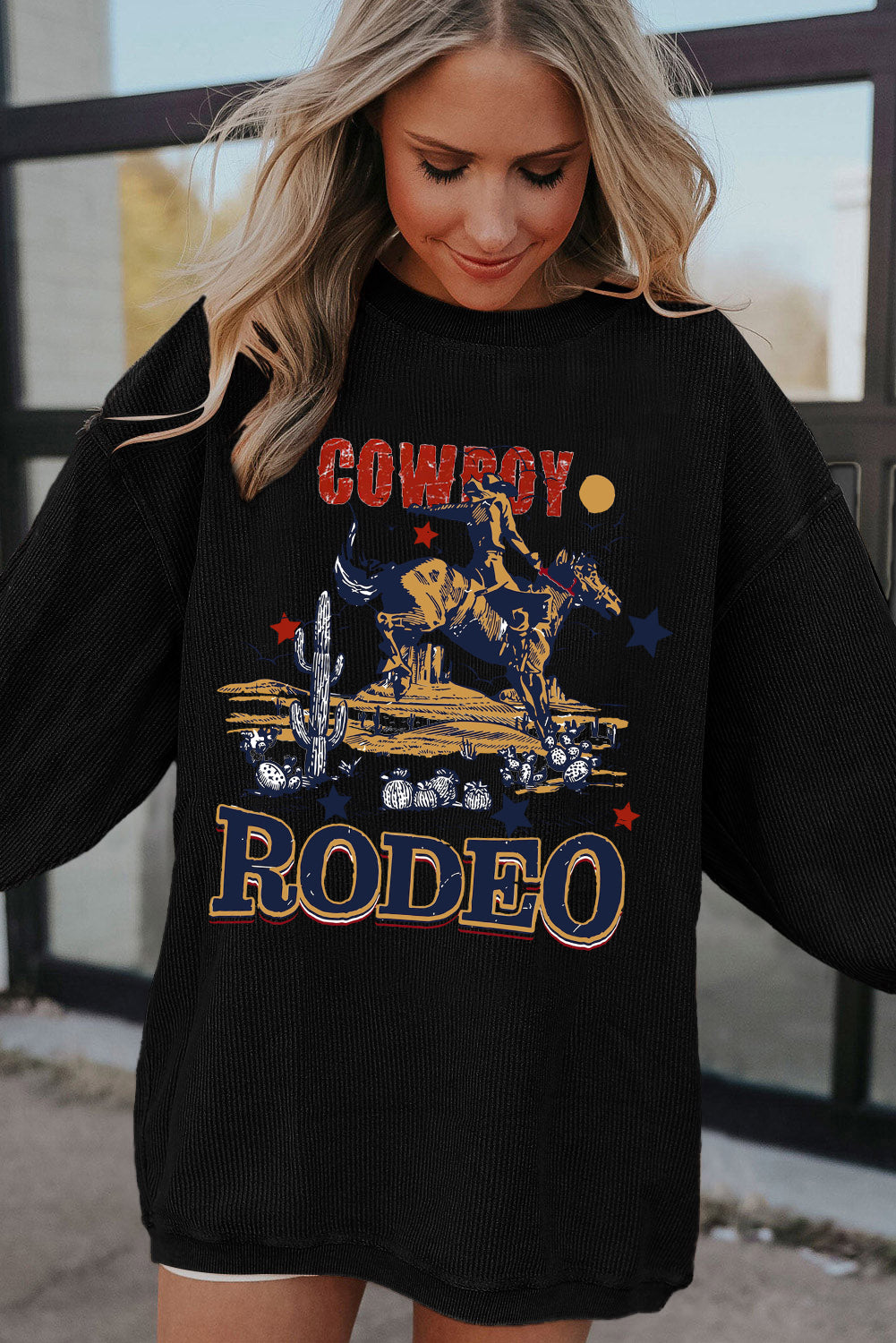 Cowboy Meets Nature Oversized Ribbed Corduroy Sweatshirt