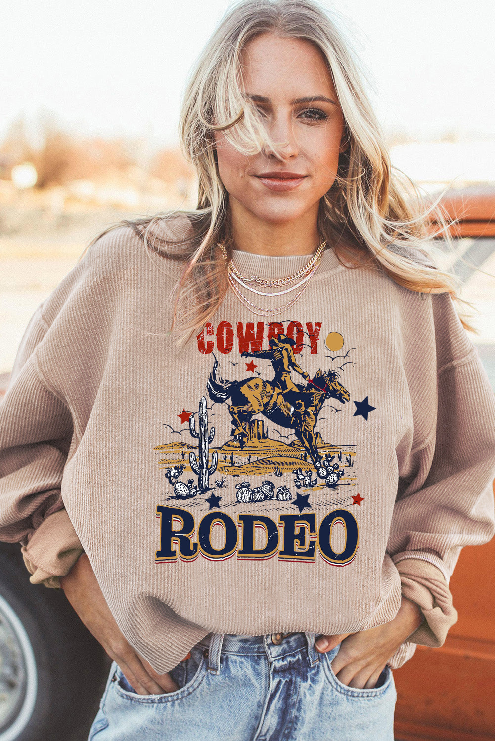 Cowboy Meets Nature Oversized Ribbed Corduroy Sweatshirt