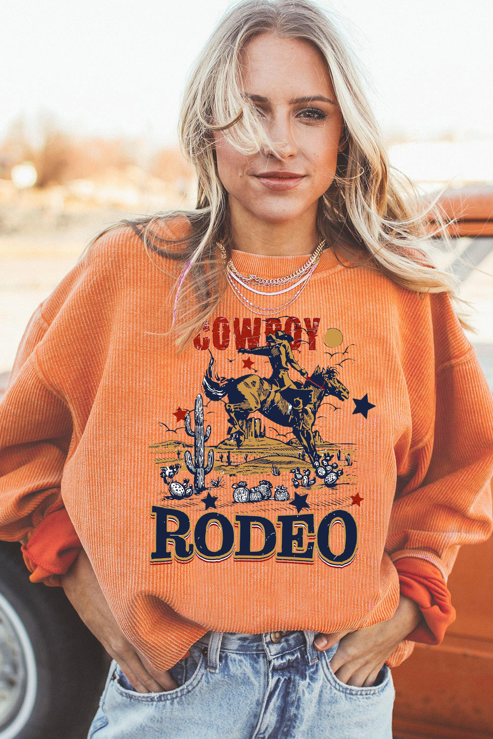 Cowboy Meets Nature Oversized Ribbed Corduroy Sweatshirt