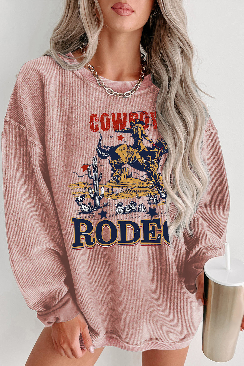 Rodeo Western Vibes Corded Knit Crewneck Sweatshirt