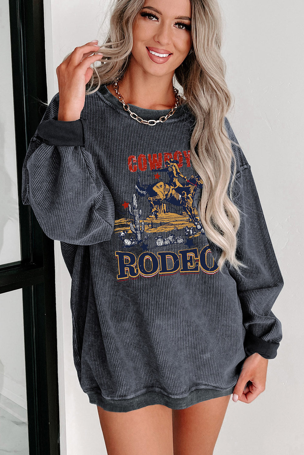 Rodeo Western Vibes Corded Knit Crewneck Sweatshirt