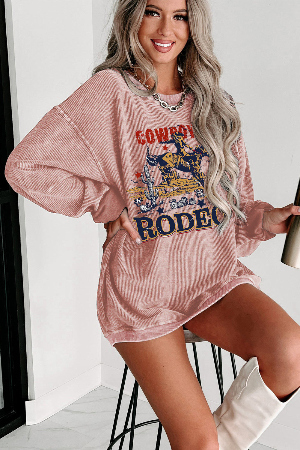 Rodeo Western Vibes Corded Knit Crewneck Sweatshirt