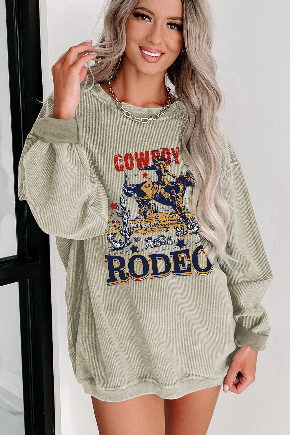 Rodeo Western Vibes Corded Knit Crewneck Sweatshirt