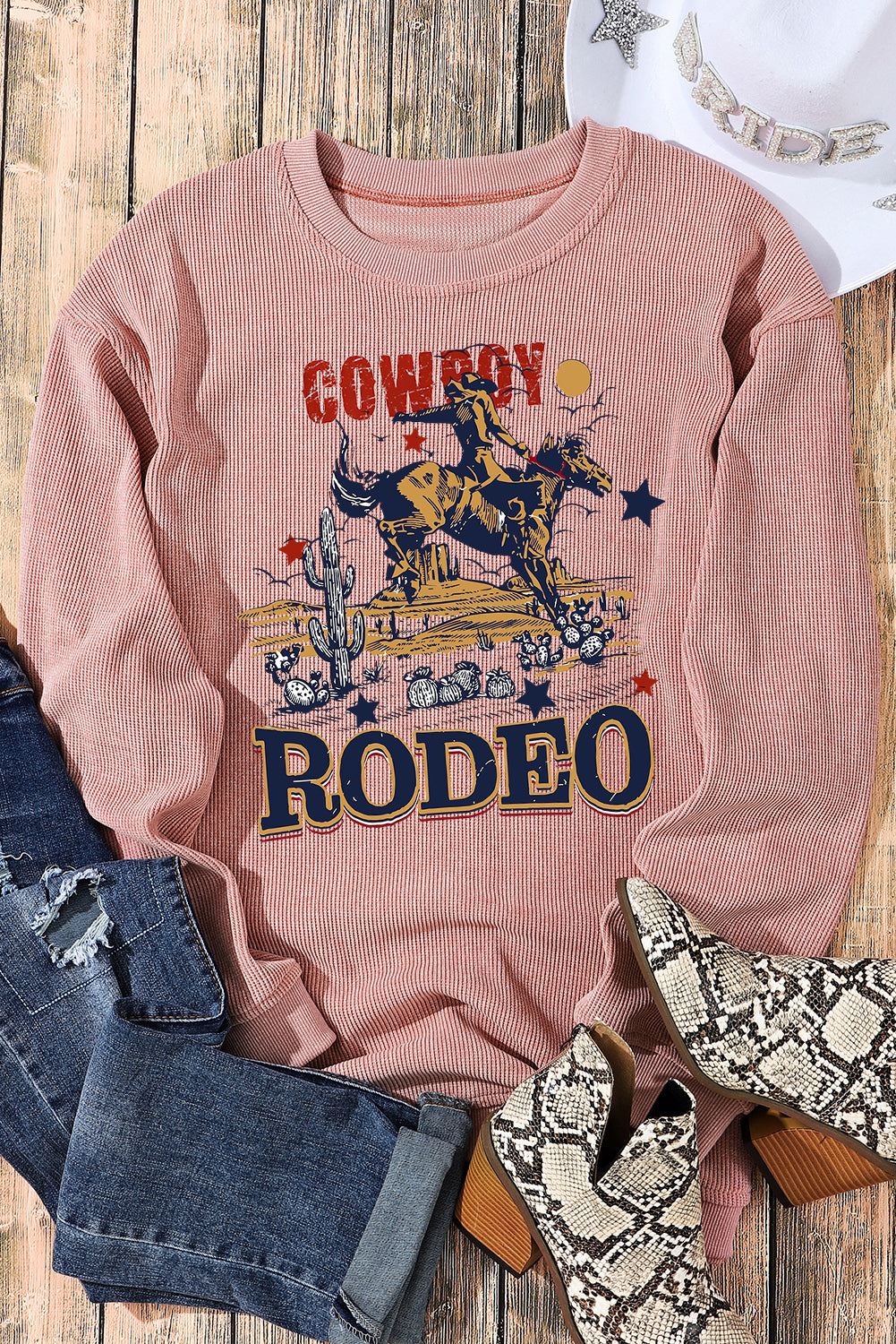 Rodeo Western Vibes Corded Knit Crewneck Sweatshirt